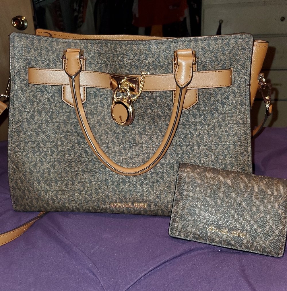 Michael Kors Brown/Tan MK Signature Satchel with Matching Wallet